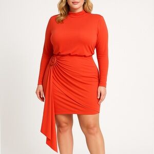 Aqua Vibrant Orange Asymmetrical Dress